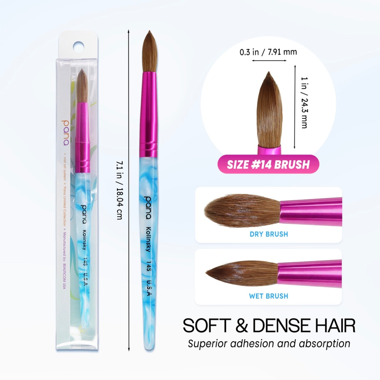 PANA Round Blue & White Swirl Acrylic Kolinsky Brush