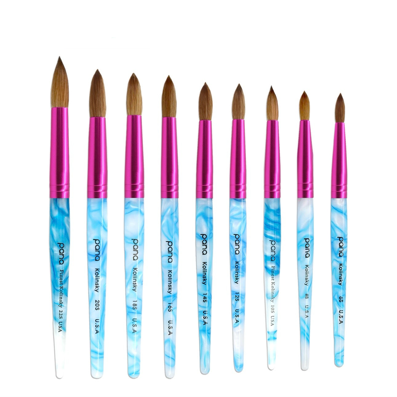 PANA Round Blue & White Swirl Acrylic Kolinsky Brush