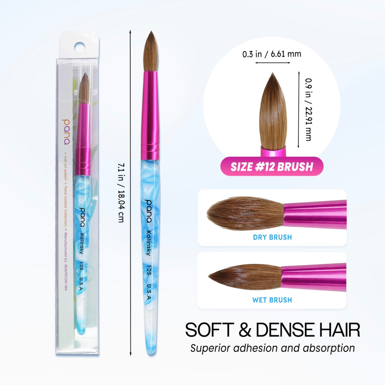 PANA Round Blue & White Swirl Acrylic Kolinsky Brush